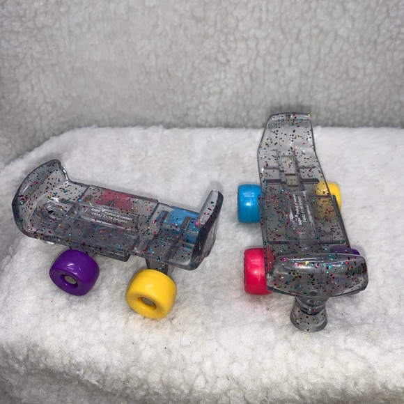 Build-A-Bear skates 2 pairs glitter multi colored and red with clear wheels - Picture 2 of 16